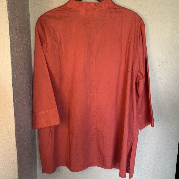 Liz Claiborne Coral And Gold Floral Button Down Blouse With 3/4 Sleeves Size 2X - Picture 5 of 12